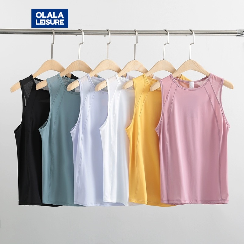 OLALA LEISURE เสื้อยืดแขนกุดผ้าตาข่าย ทรงหลวมเหมาะกับการเล่นโยคะ ฟิตเนส วิ่ง ผู้หญิง