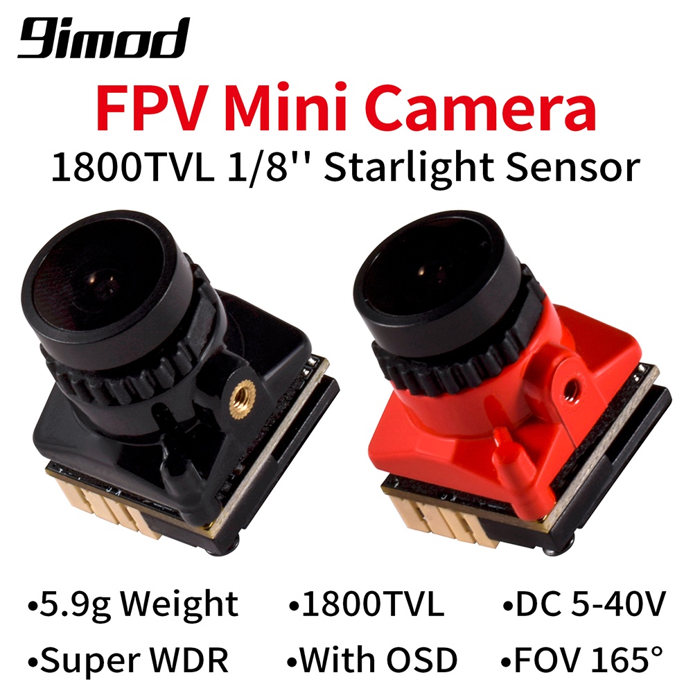9imod FPV กล้อง 1800TVL 5MP 2.1 มม. 1/8 นิ้ว เซนเซอร์แสงดาว สําหรับโดรนแข่งขัน RC FPV