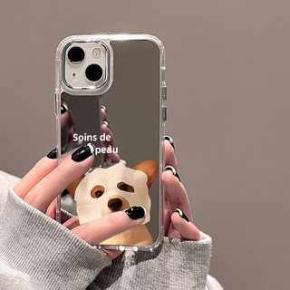 Cute Dog เคสป้องกันโทรศัพท์มือถือ TPU ป้องกันการล่มสลายพร้อมกระจกแต่งหน้า For iPhone 11 17 16 14 15 12 13 Pro Max Case