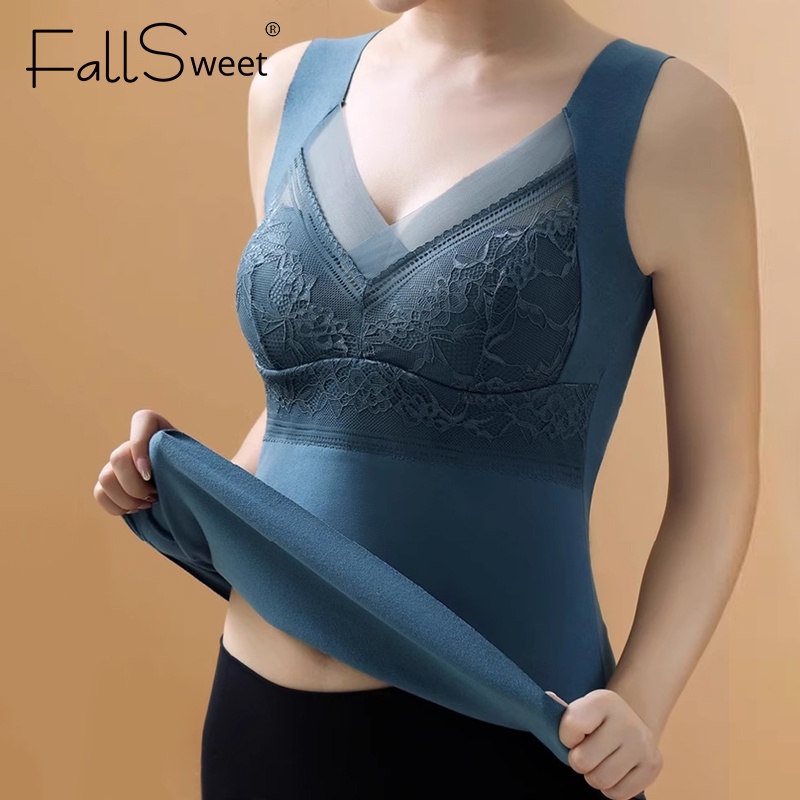 Fallsweet ผู้หญิงอบอุ่นเสื้อกั๊กชุดชั้นในด้านล่างด้านบน
