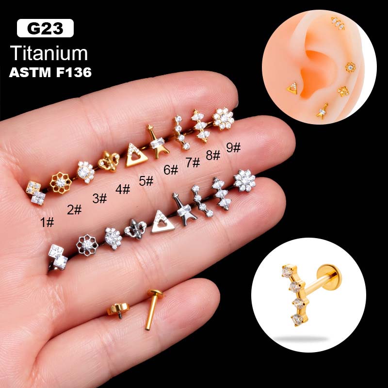 G23 ต่างหูสตั๊ดเกลียว ไทเทเนียม เพทาย 16G 1 ชิ้น