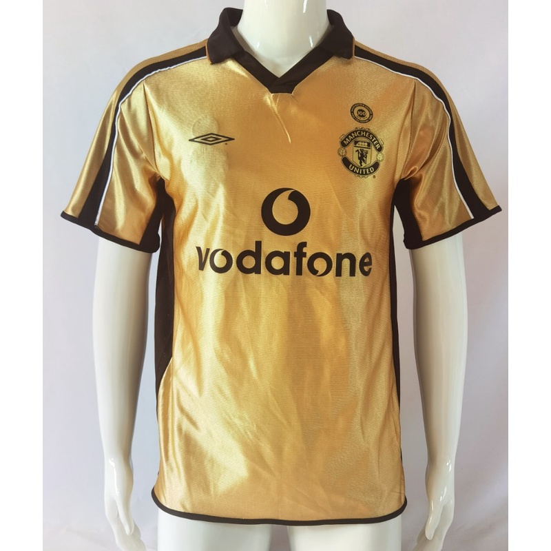 เสื้อกีฬาแขนสั้น ลายทีมชาติฟุตบอล Manchester United Centenary Gold 2001-02 ชุดเหย้า แห้งเร็ว สไตล์วินเทจ สําหรับผู้ชาย ไซซ์ S-XXL