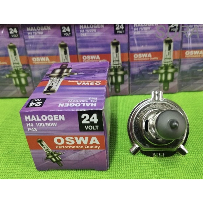 OSWA ออสว่า แท้ H4 24โวลท์ หลอดไฟหน้า หลอดไฟรถยนต์ ฮาโลเจน จานแฉก H4 24V 75/70W สำหรับรถใหญ่ รถบรรทุก