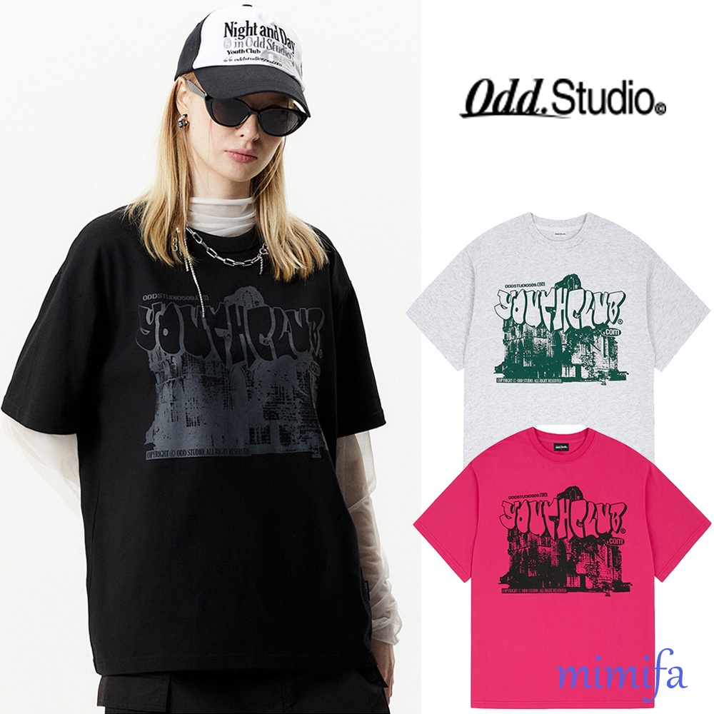 คอกลม เสื้อยืด พิมพ์ลายกราฟฟิค OddStudio Youthclub สําหรับผู้ชาย