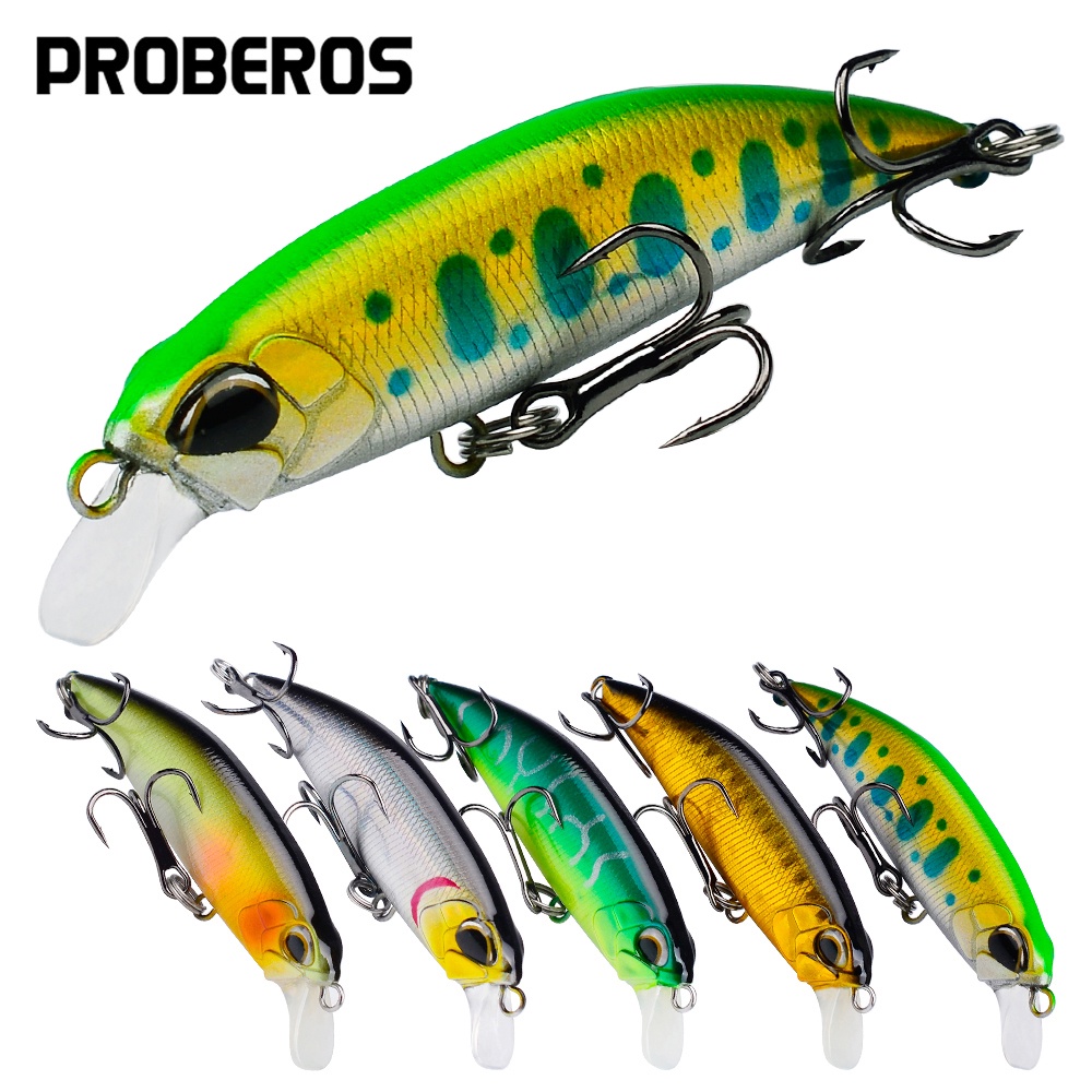 Proberos 1pcs Sinking Minnow Lures 5 ซม.-7 ซม.เหยื่อ Hard ประดิษฐ์ Wobblers ตกปลาทะเลน้ำจืดเบส Cocked ปากเหยื่อ