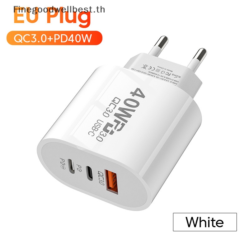Fbth อะแดปเตอร์ชาร์จโทรศัพท์มือถือ USB C 40W 3 พอร์ต Type C สําหรับ Samsung Xiaomi IPhone QC3.0