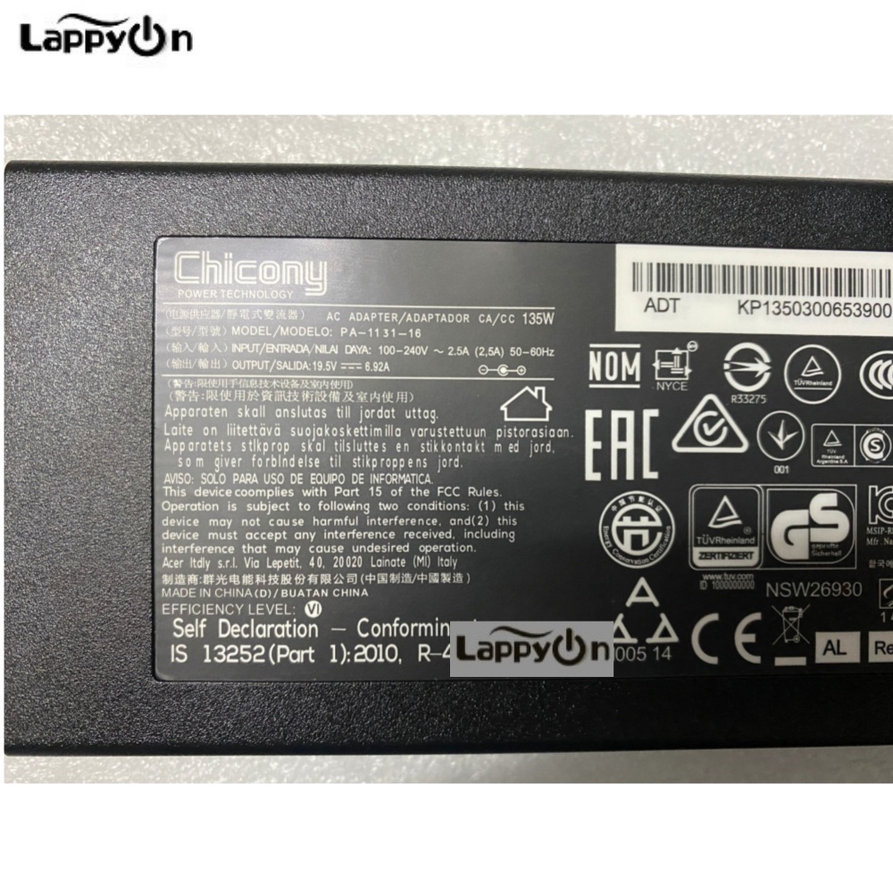 AN515-43 AN515-44 Laptop adapter 19.5V 6.92A 135W ACER Nitro 5 Notebook Power Charger