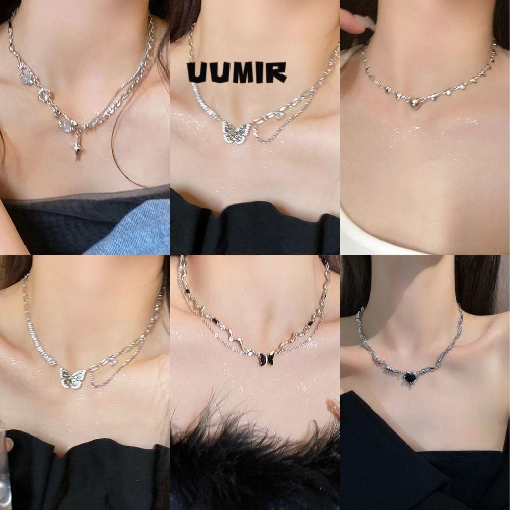 UUMIR  สร้อยคอโซ่อัลลอย จี้รูปผีเสื้อ หัวใจ หลายชั้น เข้ากับทุกการแต่งกาย ของขวัญวันวาเลนไทน์ 2023