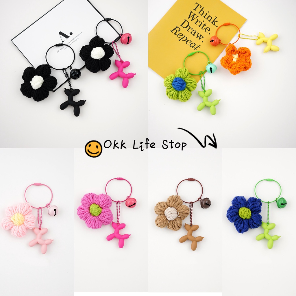 OKK Life Stop(A952)*พร้อมส่งจากไทย*พวงกุญแจดอกไม้ถักน่ารักและจี้ลูกโป่งสุนัขสุดคิ้วท์สามารถห้อยได้หลากหลายอย่าง