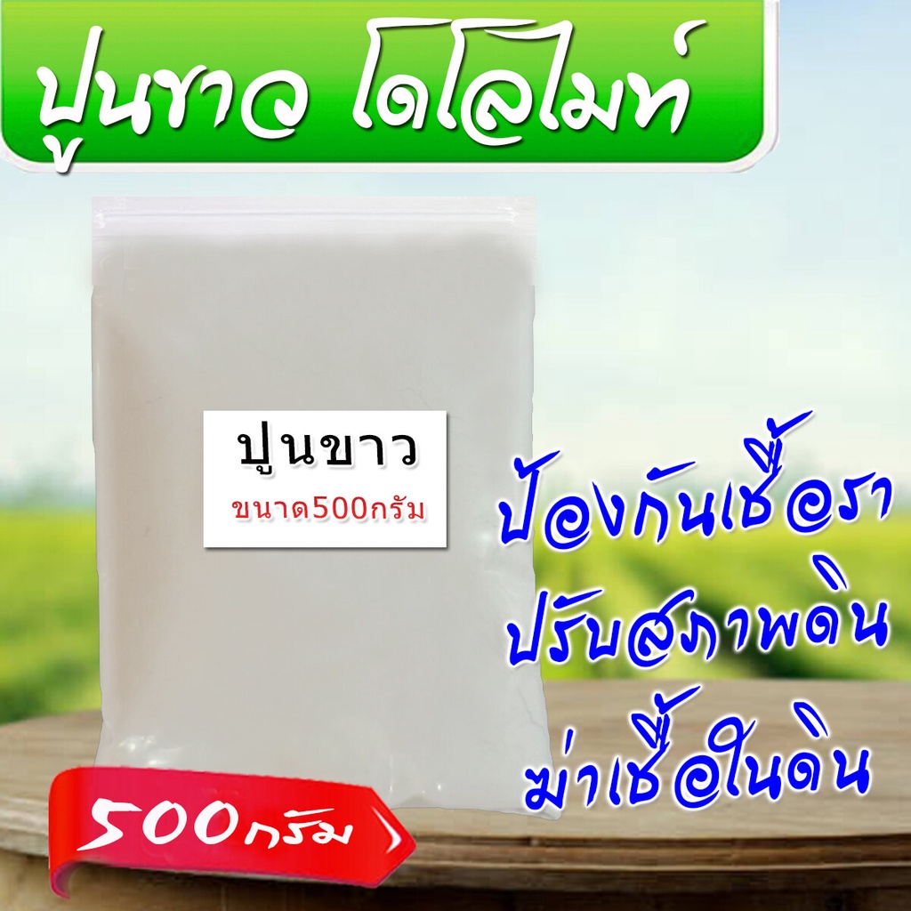 โดโลไมท์ ปูนขาว โดโลไมท์  ใช้ปรับสภาพดิน ลดความเป็นกรด ดินเปรี้ยว ฆ่าเชื้อรา เชื้อโรคในดิน แก้ แบ่งจ