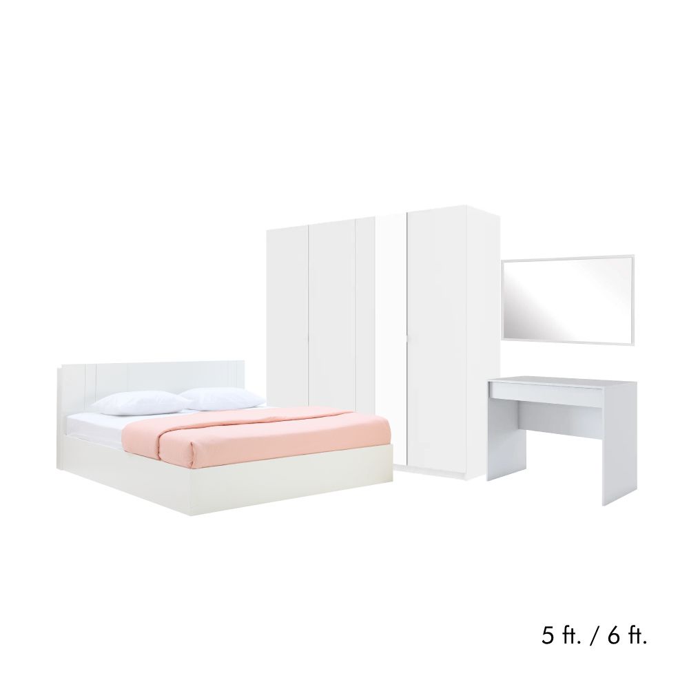INDEX LIVING MALL ชุดห้องนอน รุ่นเมโลเดียน+วากัส (เตียง, ตู้เสื้อผ้า 4 บาน, โต๊ะเครื่องแป้ง, กระจกเงา) - สีขาว