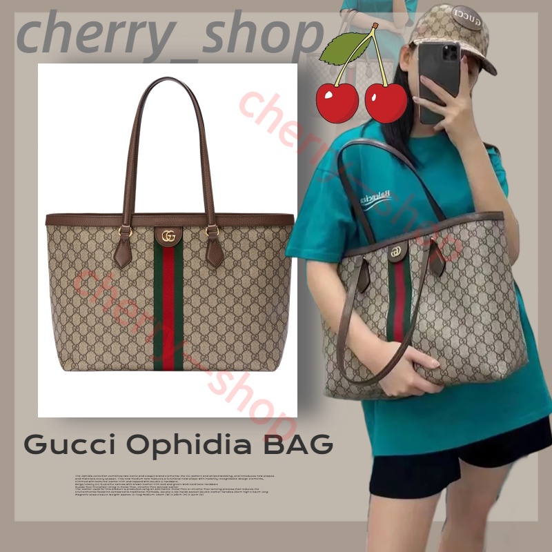 กุชชี่ Gucci Ophidia Web Tote Bag/ผ้าใบ GG Supreme/ผู้หญิง/กระเป๋าถื