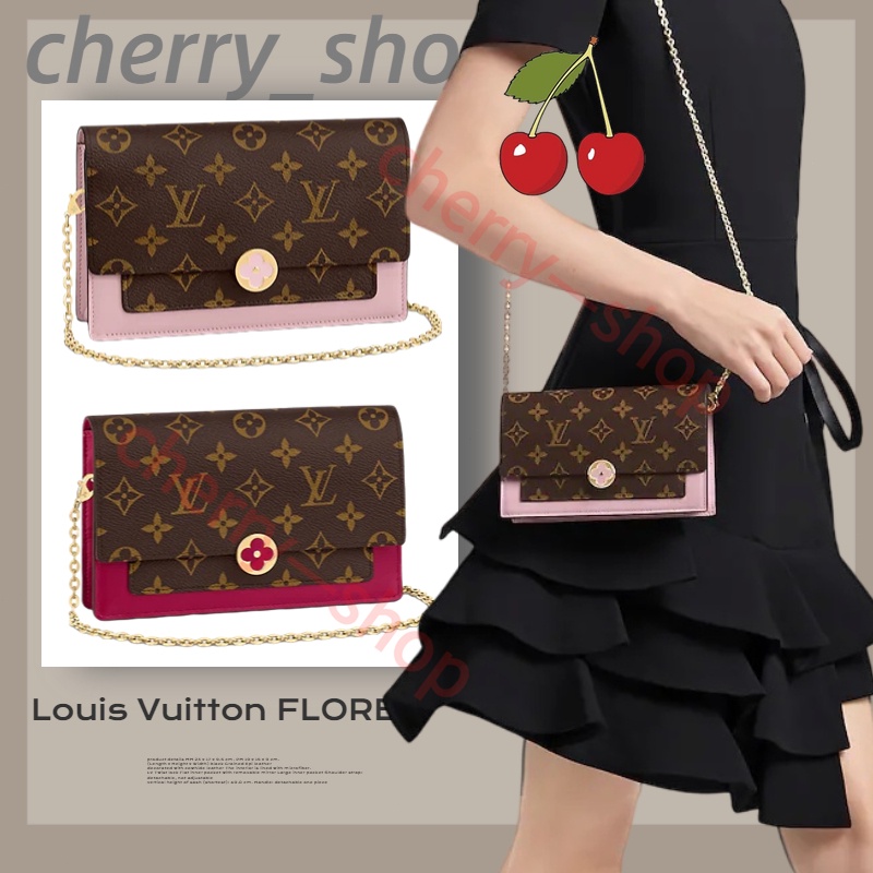 หลุยส์วิตตอง Louis Vuitton FLORE chain bagผู้หญิง/กระเป๋าสะพายข้าง/กระเป๋าโซ่