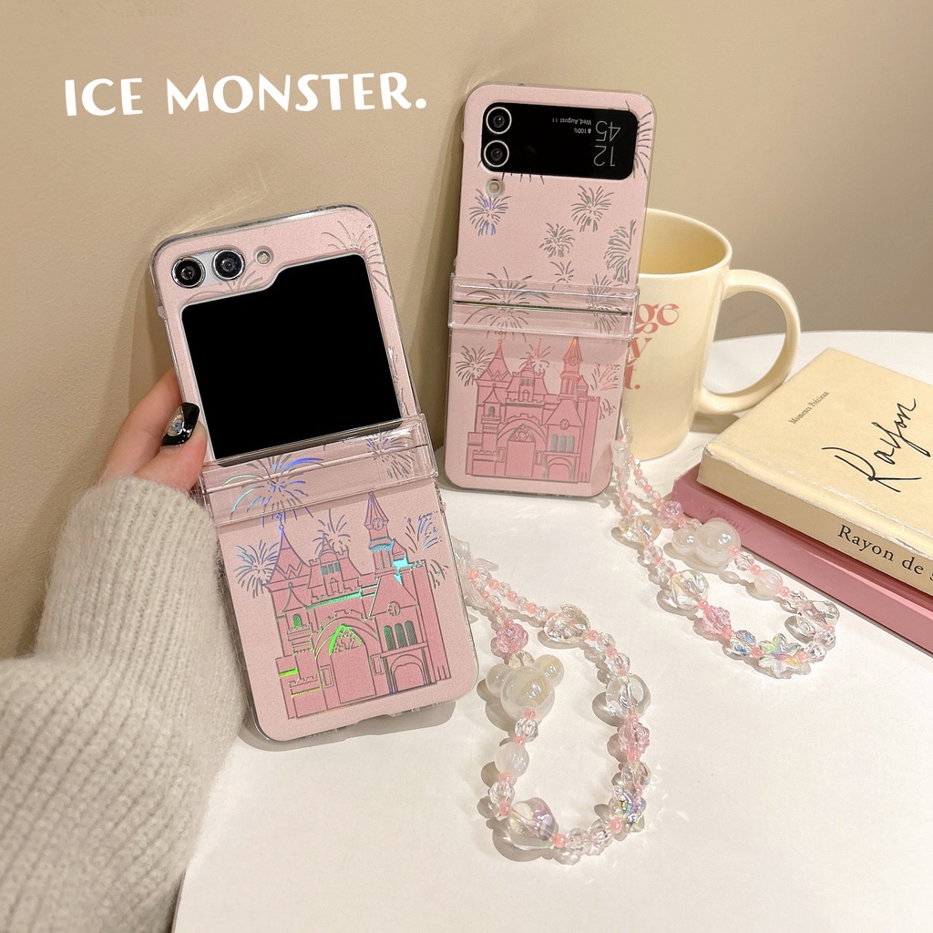 3in1 เคสโทรศัพท์มือถือแบบแข็ง กันกระแทก พร้อมสายโซ่คล้อง สําหรับ Samsung Galaxy Z Flip5 Z Flip 6 Fli