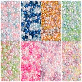 10g ลูกปัดมุกไม่มีรู 3-7.5mm มุกเลียนแบบ สีพาสเทล/เมทัลลิค สำหรับแต่งเล็บ เคสโทรศัพท์ DIY งานแฮนด์เมด