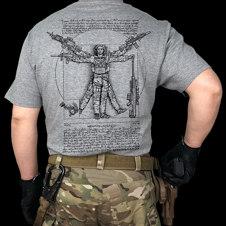 พร้อมสต็อก Da Vinci Vitruvian Man พิมพ์แขนสั้นแฟนทหาร Tough Guys ผู้ชายและผู้หญิงผ้าฝ้ายเสื้อยืดระบายอากาศ 0124