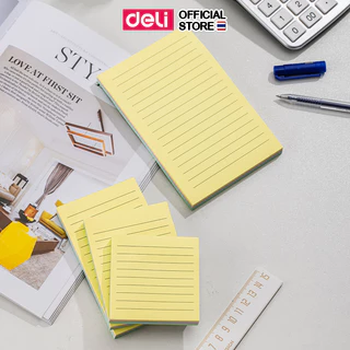 กระดาษโน๊ตกาว Deli กระดาษโน๊ตมีกาว มีกาว เครื่องเขียน อุปกรณ์การเรียน ขนาด 3x4 นิ้ว มีเส้น 100 แผ่น