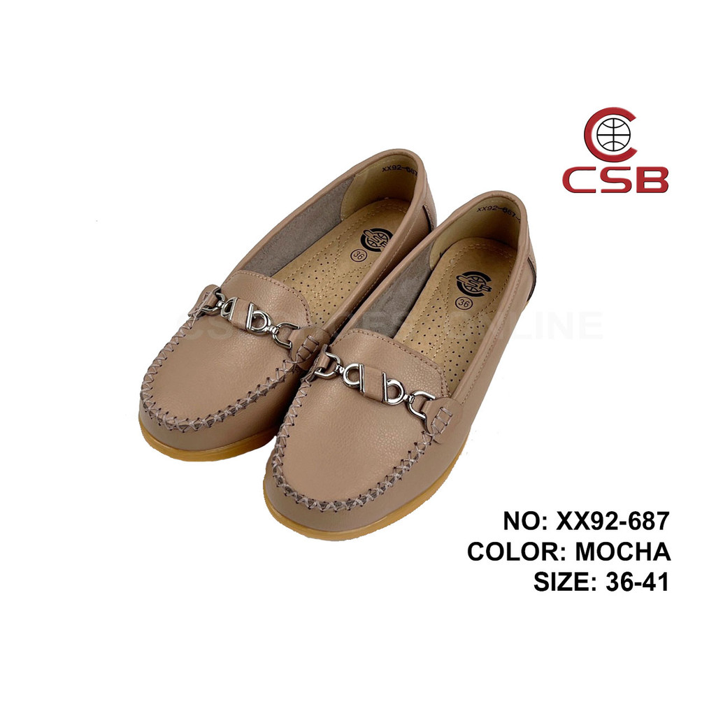 CSB รองเท้าแฟชั่นผู้หญิง XX92-687 รองเท้าหนังวัวแท้ ตกแต่งอะไหล่เงินและหนังด้านหน้ารองเท้า