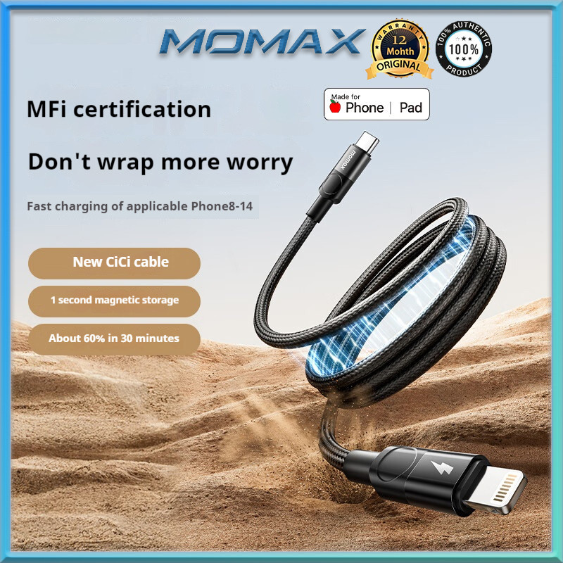 สาย Momax 60W USB-C to L Mag.Link Magnetic Fast Charging Cord