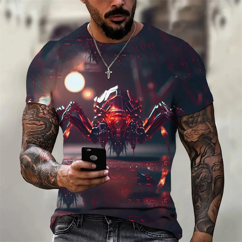 Punk Spider 3D พิมพ์ T เสื้อสําหรับชายแฟชั่นสยองขวัญสัตว์ผู้หญิง Casual เสื้อยืด Streetwear O-คอ Tee