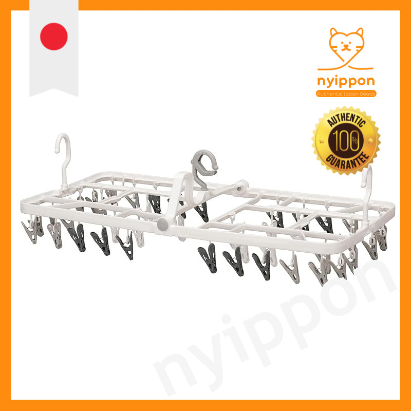 Kogure THE HANGERS Laundry Drying Rack with 52 Clips - Non-Tipping Design with 3-Point Hook, Dual Fr