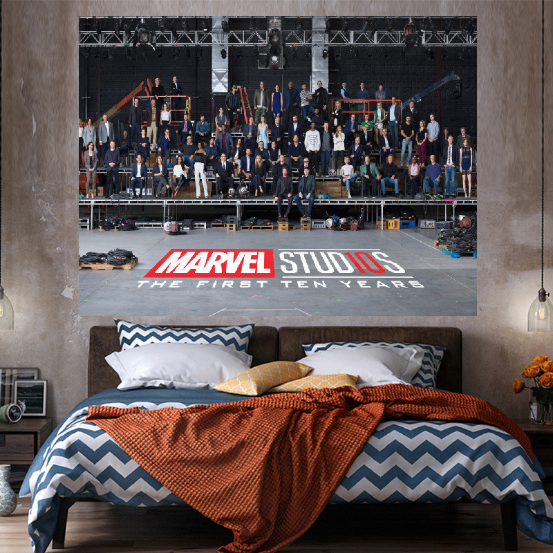 ผ้าแขวน Marvel Avengers ผ้าพื้นหลัง Captain America Spider-Man สำหรับห้องนอนหอพัก ข้างเตียง ผ้าติดผนัง Iron Man