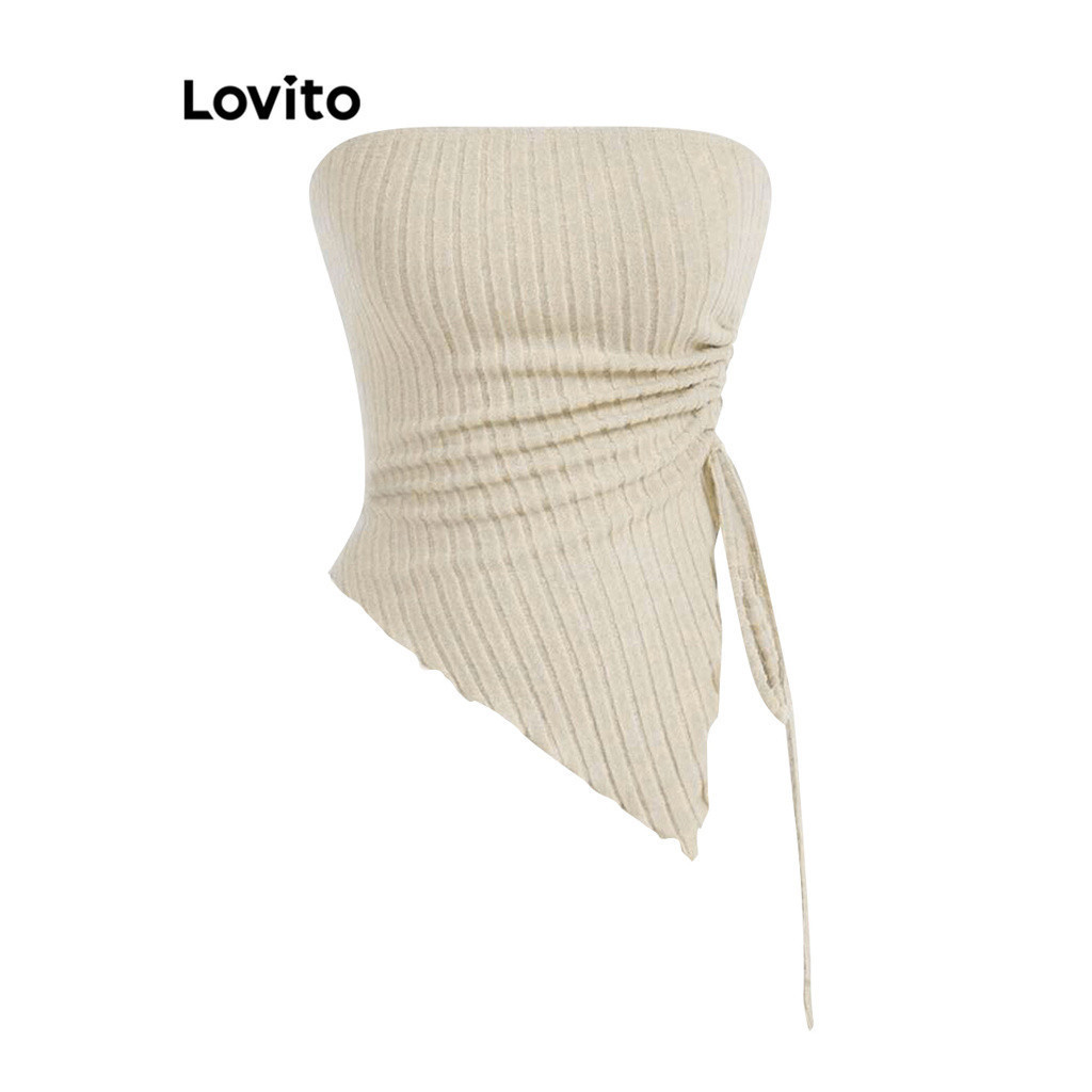 Lovito เสื้อกล้ามผ้าอัดลายลูกไม้จีบแบบสบาย ๆ สำหรับผู้หญิง L98AD053