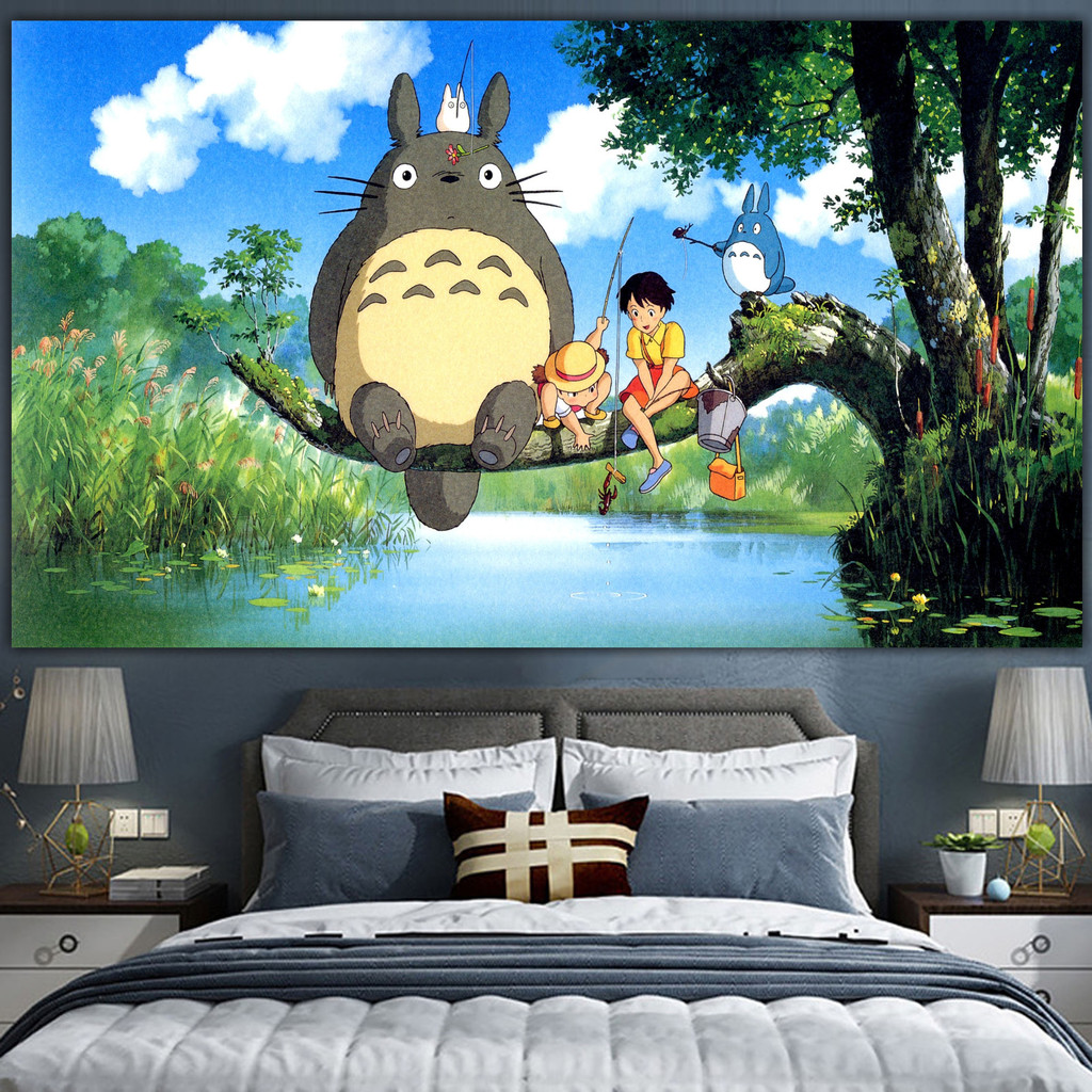 ผ้าพื้นหลังขนาดใหญ่ของ Hayao Miyazaki อนิเมะญี่ปุ่น My Neighbor Totoro ผ้าแขวน Ins ผ้าผนังหอพัก ตกแต่งห้องนอน ผ้าปูเตียง