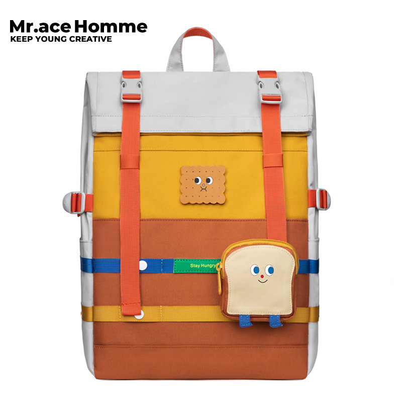 Mr. ace Homme 1972 Foodie Series กระเป๋าเป้สะพายหลังแล็ปท็อปเดินทางญี่ปุ่นความจุสูงกระเป๋านักเรียนนักเรียนมัธยมปลาย