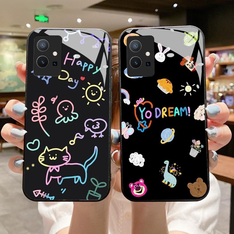 เหมาะสำหรับ VIVO Y75 5G Y75 4G Y75S Y72 Y73 Y76 Y7s Y85 Y89 กรณีโทรศัพท์แฟชั่นเคส Simple Creatures