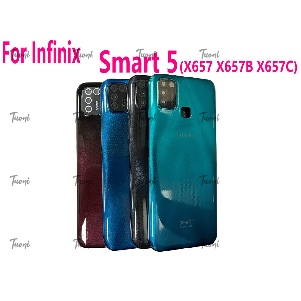 ฝาหลังแบตเตอรี่สําหรับ Infinix Smart 5 X657 X657B X657C ด้านหลังประตูเลนส์กล้องกระจก
