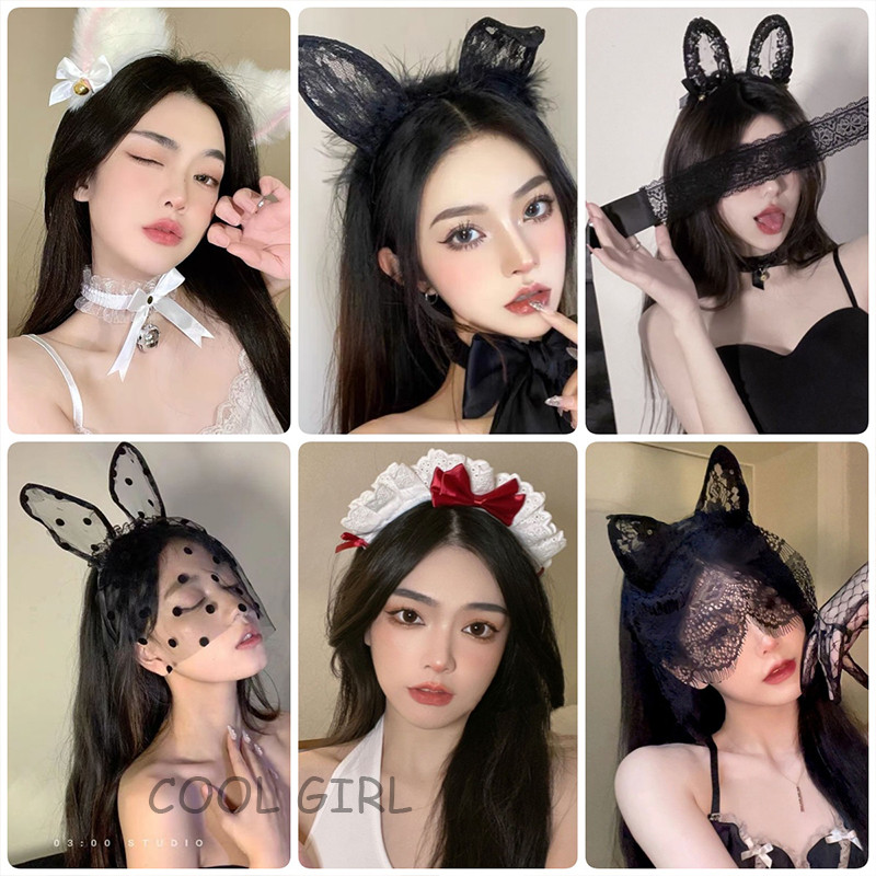 🖤girl🖤ชุดคอสเพลย์ cosplay หูแมวลูกไม้  ผ้าคาดผมชุดแม่บ้าน สร้อยคอโบว์ ถุงมือลูกไม้ ส่งจากไทย