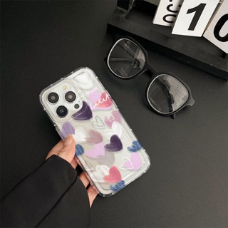 Yiki|เคสโทรศัพท์มือถือแบบนิ่ม TPU ใส ลายหัวใจสีม่วง ขาว สําหรับ Samsung A24 A22 A14 A13 A12 A04E A04S A04 A03S A03 A02S A02 A11 A10S A10