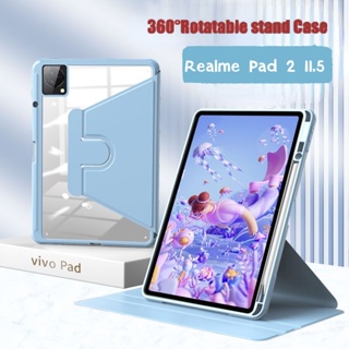 เคสอะคริลิคใส หมุนได้ 360 องศา พร้อมช่องใส่ดินสอ สําหรับ Realme Pad 2 Case 11.5 นิ้ว 2023 Realme Pad2 11.5