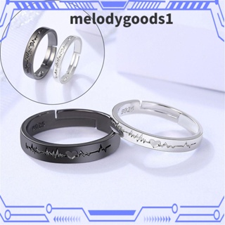 Melodygoods1 แหวนคู่รัก ปรับได้ ของขวัญวันเกิด สไตล์เกาหลี สีดํา สีเงิน