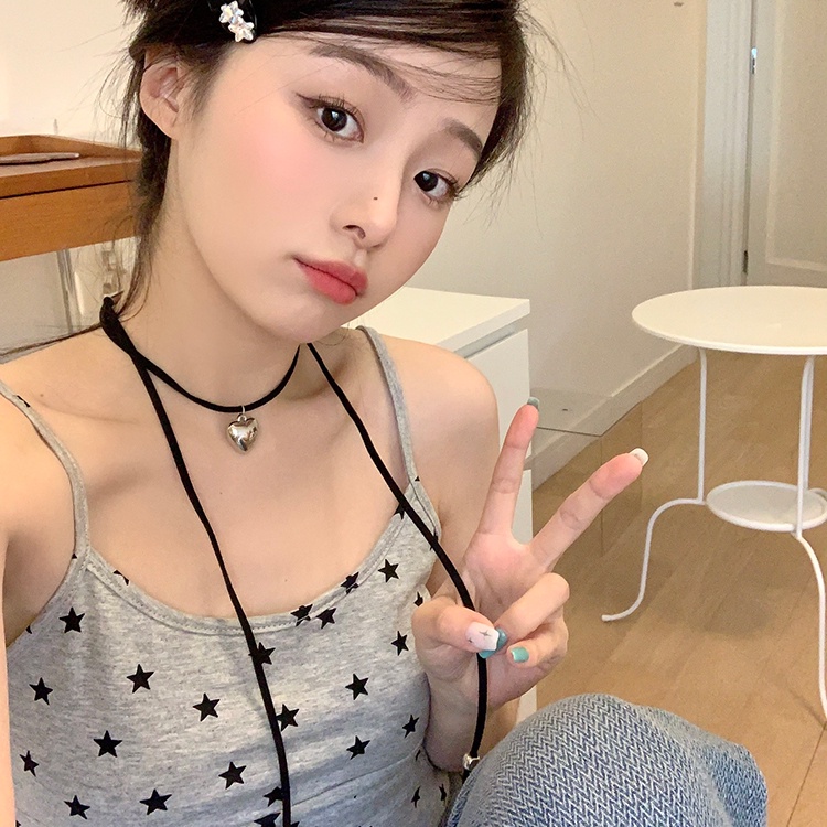 1 ชิ้น สาวหวาน เท่ หัวใจสีดํา สร้อยคอโช้คเกอร์ เครื่องประดับ อุปกรณ์เสริม