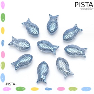 Pista ลูกปัดแกะสลักปลา สองด้าน สีฟ้า 8*15 มม. สําหรับทําเครื่องประดับ 60 ชิ้น