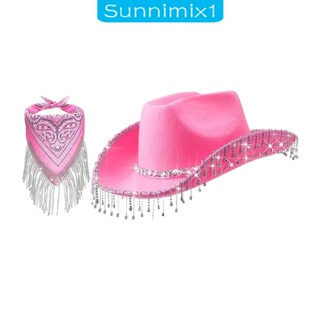 [Sunnimix1] หมวกคาวบอย ประดับกลิตเตอร์ พลอยเทียม สําหรับผู้หญิง เจ้าสาว อาบน้ํา ท่องเที่ยว ปาร์ตี้ ชุดแฟนซี