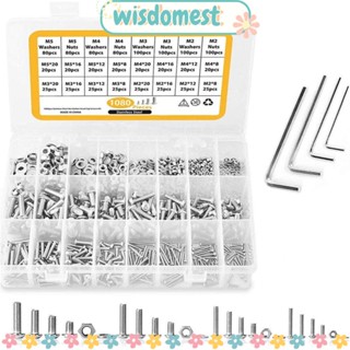 Wisdomest ชุดสกรูเมตริก สเตนเลส 304 หัวหกเหลี่ยม 8 มม. 12 มม. 16 มม. 20 มม. M2 M3 M4 M5 1080 ชิ้น