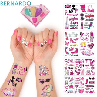 Bernardo สติกเกอร์รอยสักชั่วคราว ลายการ์ตูน สีชมพู แฟชั่นเรโทร สําหรับเด็ก ของขวัญวันเกิด 10 แผ่น