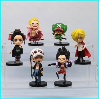 ฟิกเกอร์ One Piece Action Figure Q Version Gear Fourth Luffy Sanji Law Robin Chopper Doflamingo ของเล่นสําหรับเด็ก 6 ชิ้น