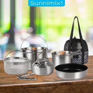 [Sunnimix1] ชุดเครื่องครัว หม้อ กระทะ กาต้มน้ํา สเตนเลส พร้อมที่จับ สําหรับปิกนิก บาร์บีคิว ตั้งแคมป์กลางแจ้ง