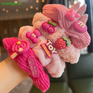 Monnygo ยางรัดผม รูปอมยิ้ม สตรอเบอร์รี่ หมีสีแดง น่ารัก ขนาดใหญ่ เครื่องประดับผม TH