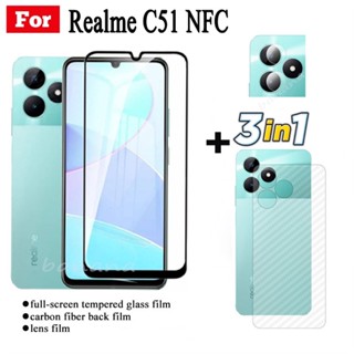 ฟิล์มกระจกนิรภัยกันรอยหน้าจอ และเลนส์กล้อง 3 in 1 สําหรับ Realme C51 NFC Realme C53 C55 C33 C35 C30 C30s C25 C25s C25Y C21Y C17 C15 C12 C11 2021