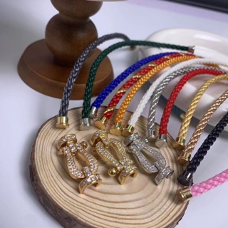 สร้อยข้อมือ เชือกเหล็ก ชุบทอง 18K ประดับเพชร สีโรสโกลด์ ขนาดใหญ่ NO.XCY090722537815