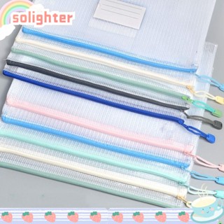 SOLIGHTER กระเป๋าซิป ขนาด A4 กันน้ํา สีโปร่งใส สําหรับนักเรียน สํานักงาน บ้าน 10 ชิ้น