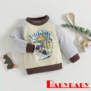 Babybaby-ทารก ฤดูใบไม้ร่วง แขนยาว คอกลม พิมพ์ลายคาวบอย Raglan เสื้อสวมหัว