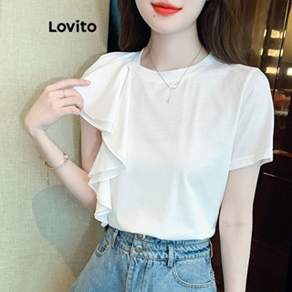 Lovito เสื้อยืด จับจีบ เรียบหรู สําหรับผู้หญิง LNE24058 (สีขาว)