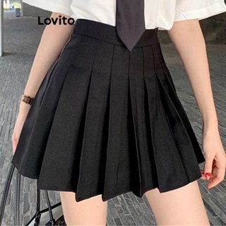 Lovito ชุดกระโปรงลําลอง ใส่เหรียญได้ แบบเรียบ สําหรับผู้หญิง LNA24175 (ด้านบน/กระโปรง)