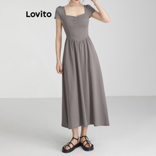 Lovito ชุดเดรสลําลอง แต่งสายเดี่ยว สําหรับผู้หญิง LNE24265 (สีเทาเข้ม)